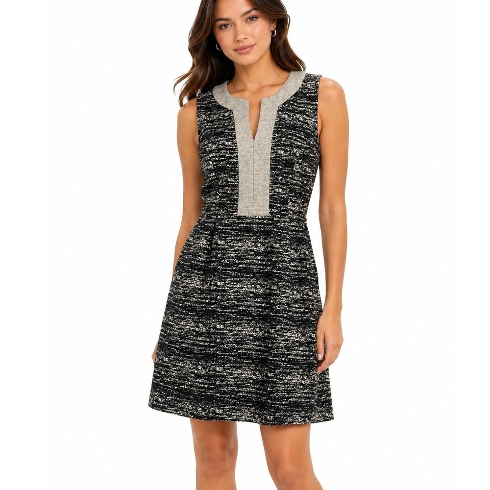 Tabitha Womens Space Dye Knit Sleeveless Fit Flare Dress Black White Grey | 4